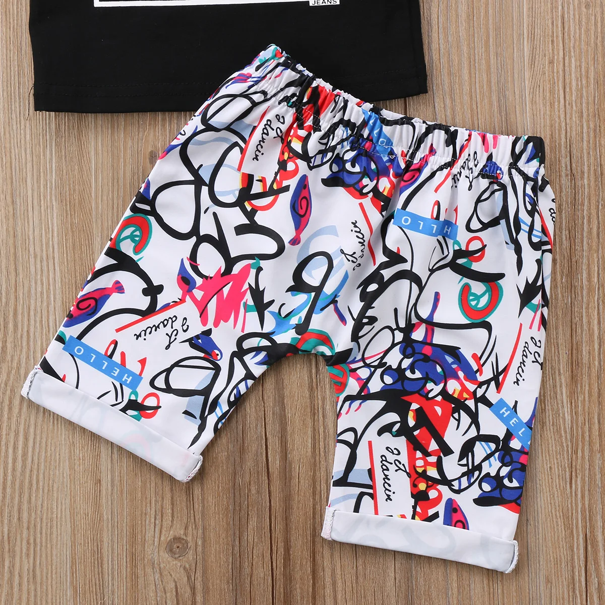 2018 Newborn Kid Baby Boys Outfit Sleeveless Letters Hot Mess Black Clothes T-shirt Tops+Short Trousers Set Summer Clothing |