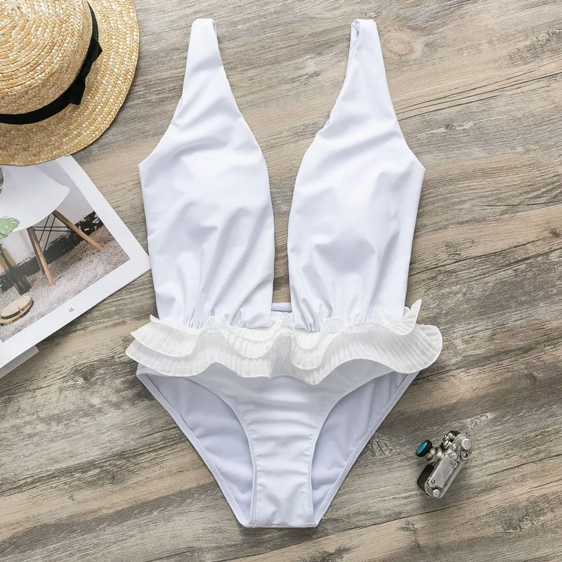 Bikinx белый Детские купальники бикини с гофрированным верхом 2019 mujer biquini v образным