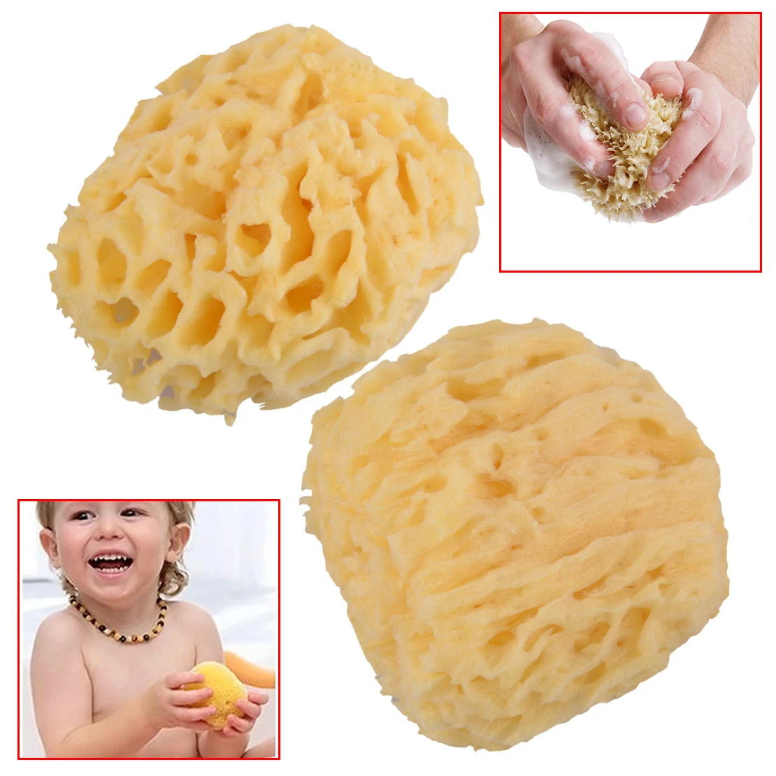 

Yellow 3.5"-4"/4"-4.5" Soft Natural Sea Sponge Bath Body Shower Washing Spa Loofah