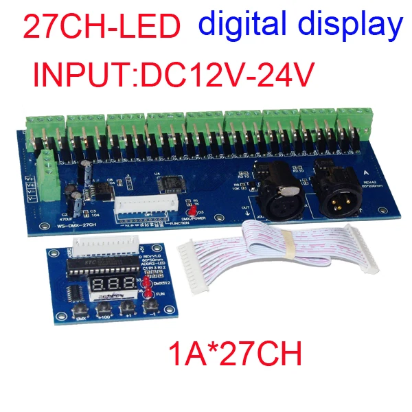

Free shipping 27CH dmx512 decoder,27 channel dmx512 controller, 9groups RGB output,each channel max 3A,LED DMX drive