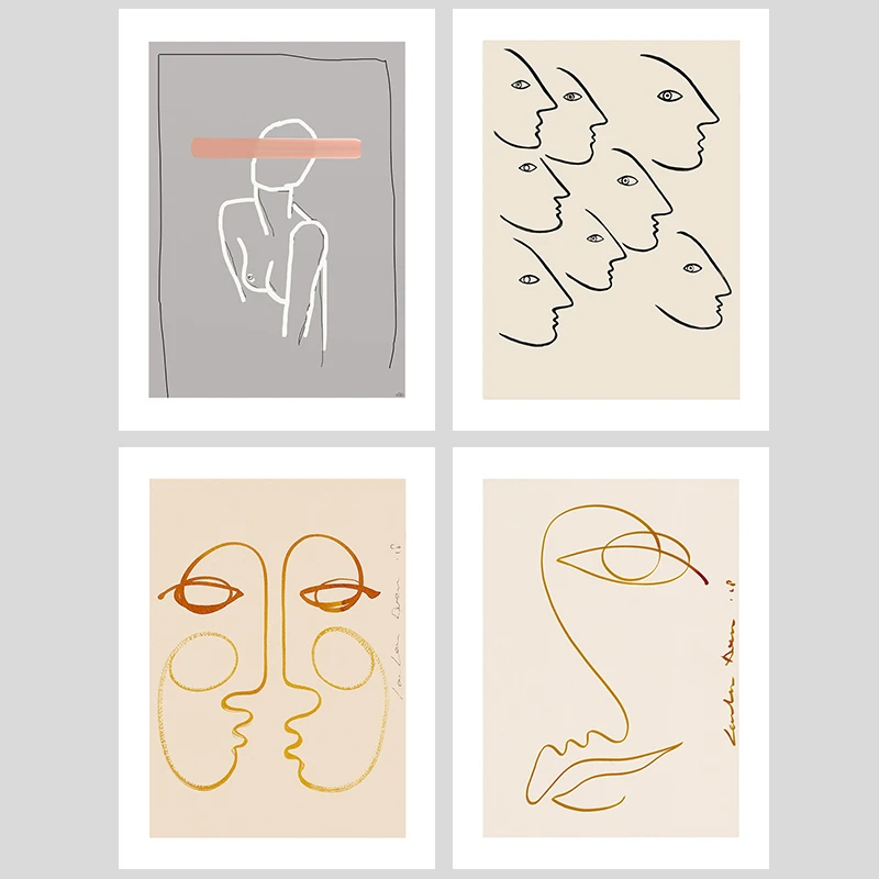 Аннотация Art Prints линии лица Wall Холст Картина плакаты на скандинавскую тему и