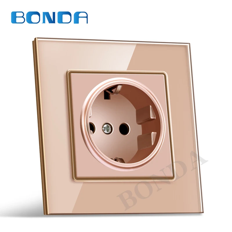 BONDA ЕС стандартный белый черный Золотой Кристалл Стеклянная Панель AC 110 250 V 16A настенная мощность Socket16A 2100ma электрическая настенная розетка