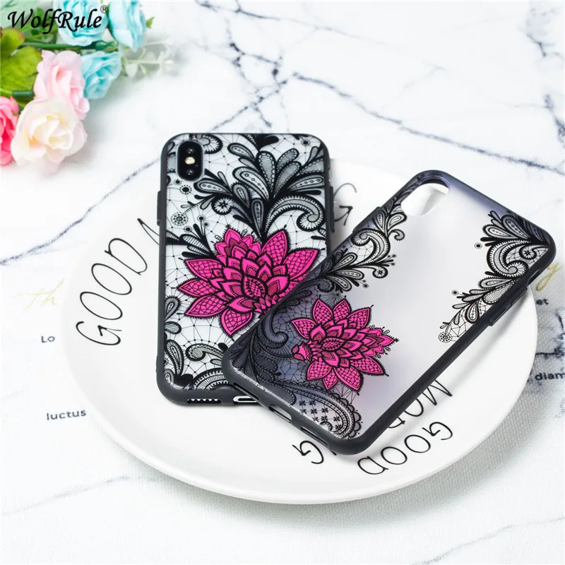 Крышка корпуса ля iPhone X WolfRule TPU и PC тисненые кружева Роза шаблон бампер телефона