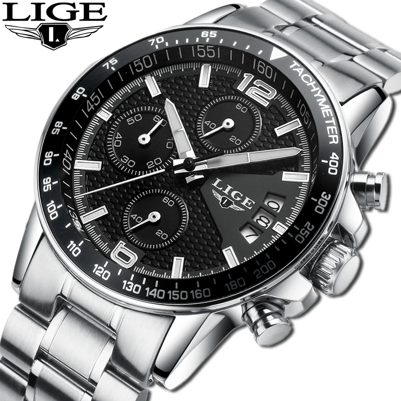 Reloj Hombre 2016 LIGE модные спортивные мужские часы с хронографом Лидирующий бренд