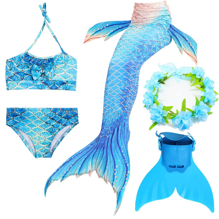 5pcs With Fins 11 Детский купальный костюм с хвостом русалки для девочек, костюмы с моноплавниками, бикини, одежда для плавания, маскарадный костюм с хвостом русалки для детей, одежда для купания - Цвет: 5pcs With Fins 11