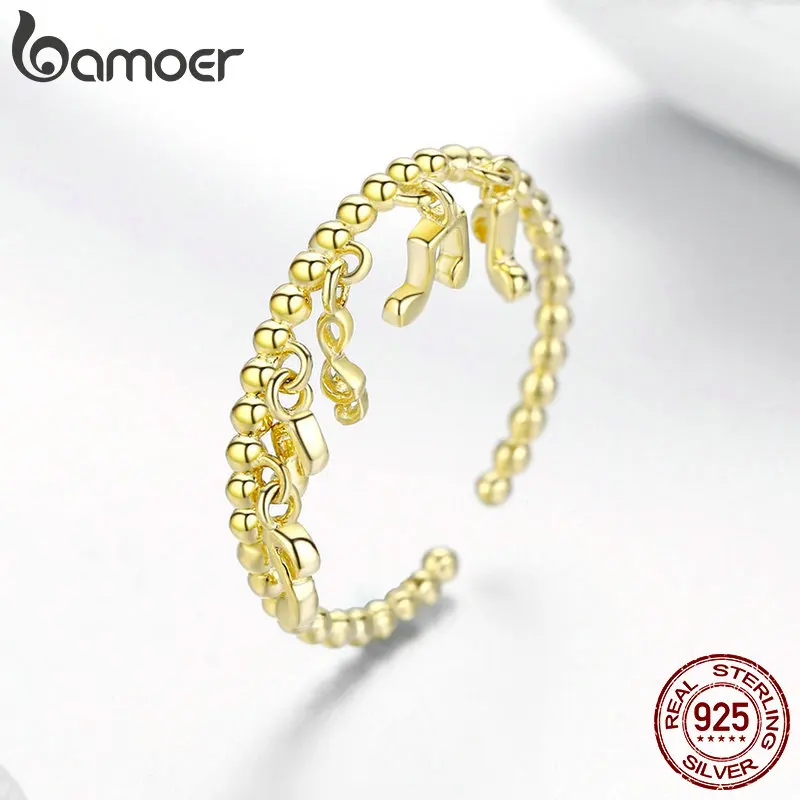 BAMOER, Новое поступление, 925 пробы, серебро, золото, цвет, мелодия, любовь, открытый размер, женское кольцо на палец, модное кольцо, ювелирное изделие, SCR489