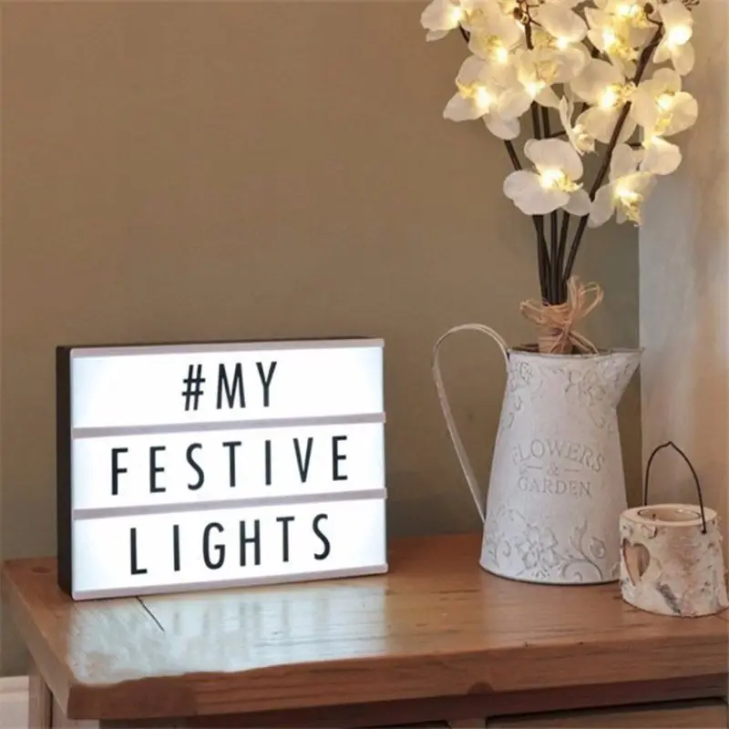 

LED Light Box DIY Black Letters Cards Combination Night Lamp Room Decor A4 Size USB Powered Battery
