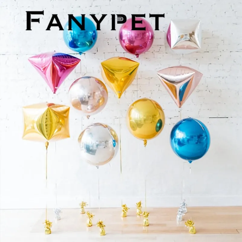 

20pcs Rose Gold 4D diamond Cube round disco Shaped Helium Ball Solid Foil Balloons Party Wedding Birthday Party New Year Decor