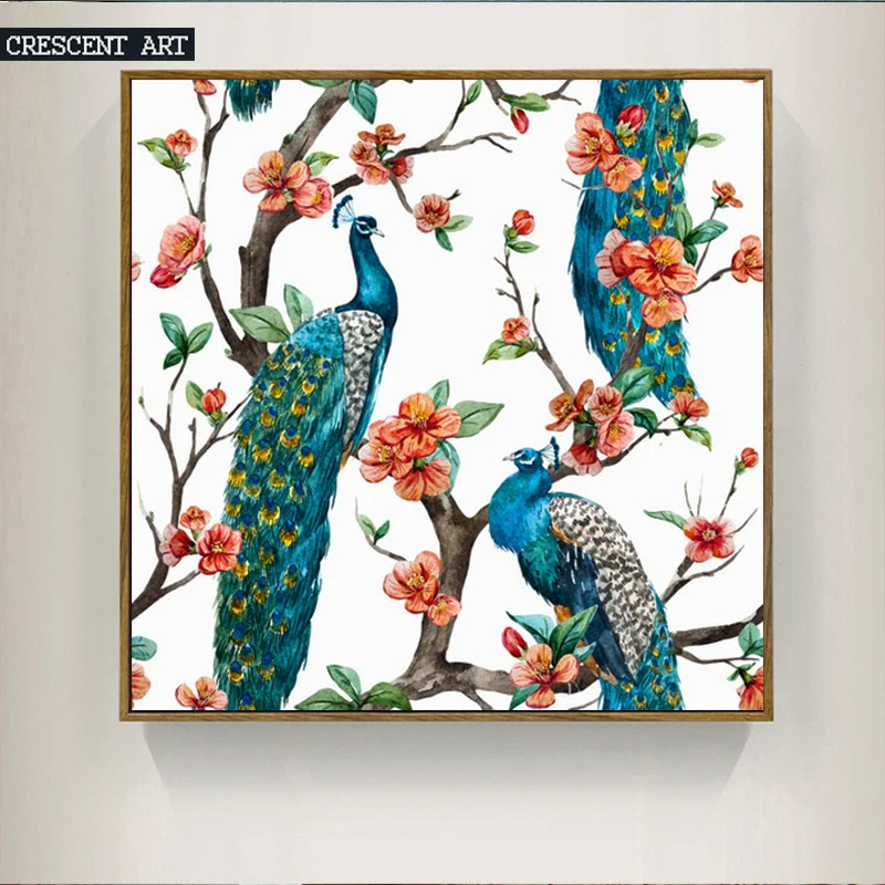 2017 Весна Новый сезон тропическая дикая природа холст печать плакат с павлином