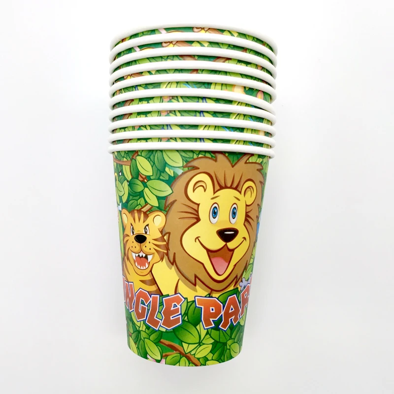 

Birthday Party Kids Favors Decoration Food Grade Paper Cups Baby Shower Cartoon Jungle Animal Theme Glass Events Supplies 12PCS