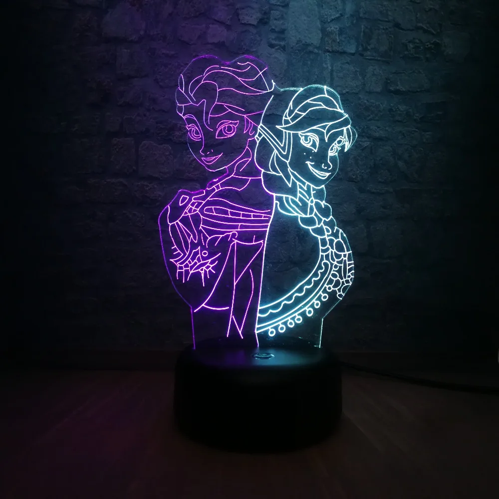 Новая 3D лампа Эльза Анна Принцесса мультфильм Fiugre Смешанный многоцветный светодиодный ночник детские игрушки Настольный сенсорный светильник Lampara креативный день рождения