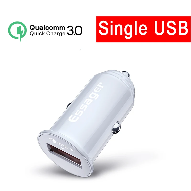Single USB White Essager Quick Charge 4,0 3,0 USB Автомобильное зарядное устройство для samsung iPhone Xiaomi huawei QC 4,0 3,0 PD Быстрая зарядка зарядное устройство для мобильного телефона - Тип штекера: Single USB White