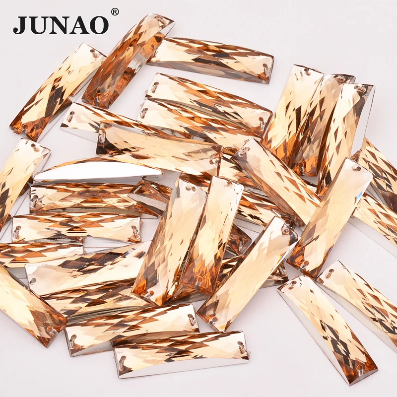 JUNAO 7*26 мм Аква синие Швейные Акриловые стразы Прямоугольник Кристалл не