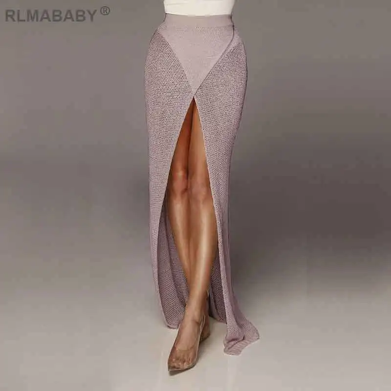 Light Khaki Летние rlmababy, пляжные, вечерние, вязаные, макси юбки, высокая талия, Пролитая, Женская длинная юбка, повседневная, крест-накрест, уличная, Клубная, сексуальная юбка - Цвет: Light Khaki