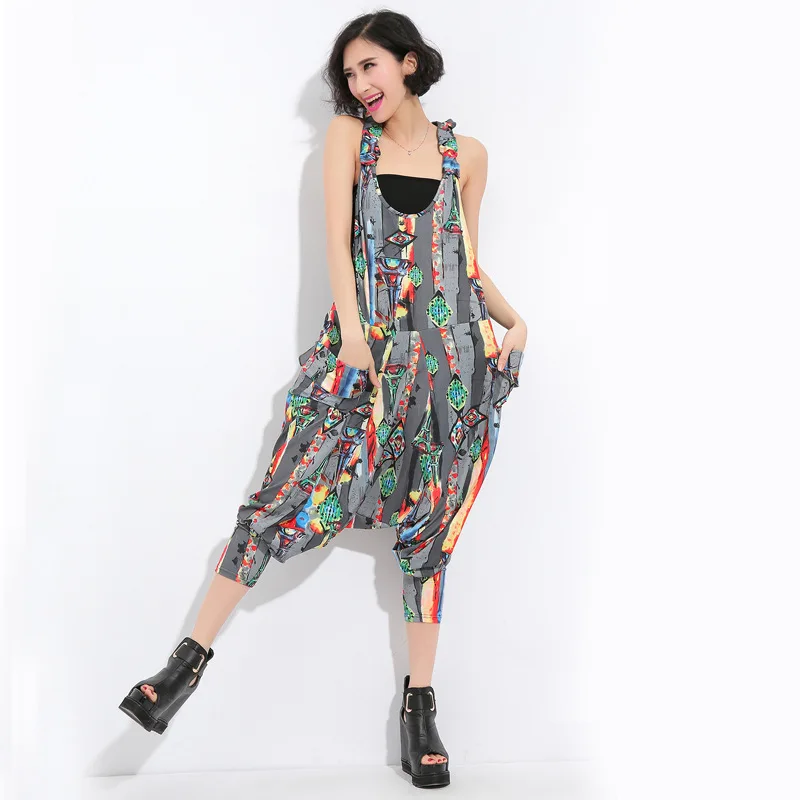 Весна-лето женские комбинезоны с принтом тонкие свободные карманы длина до