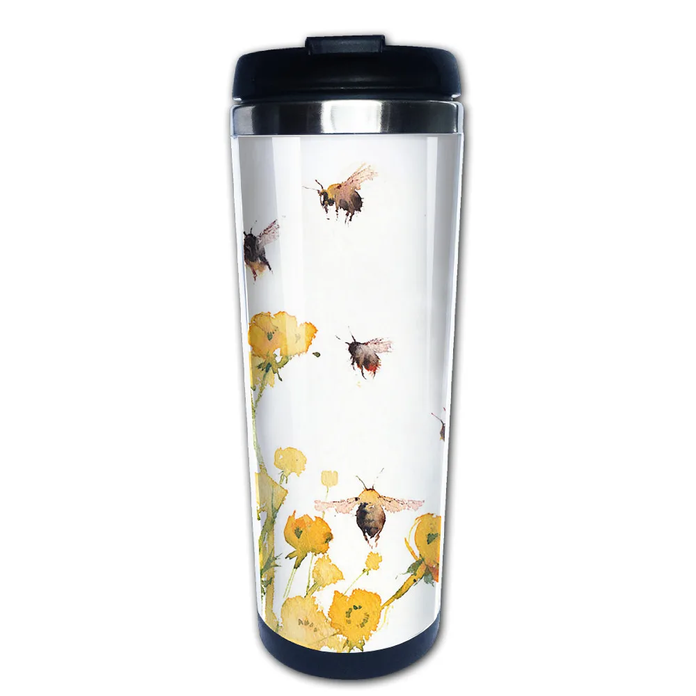 Сохраните пчелы кружка для кофе с крышками мама tazas нержавеющая сталь стакан caneca