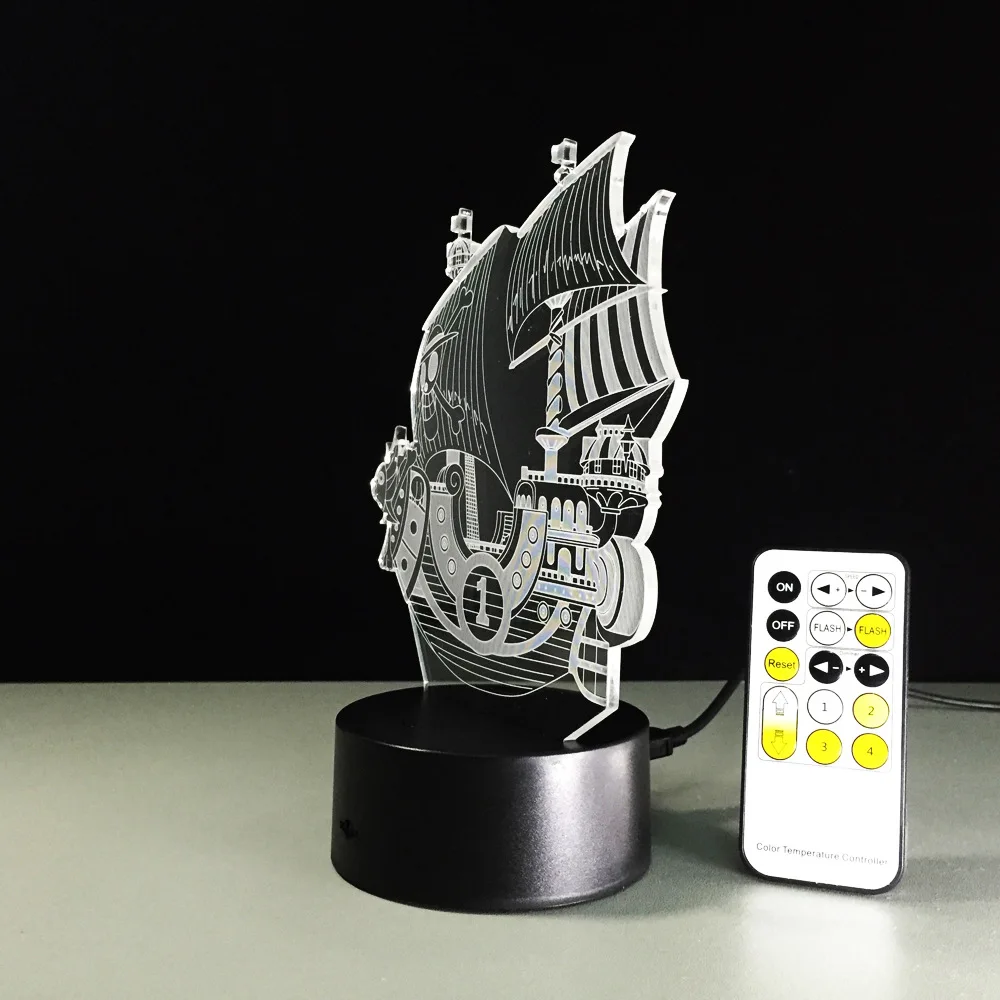 Ночник с пиратской лодкой 3D USB сенсорный выключатель и пульт дистанционного