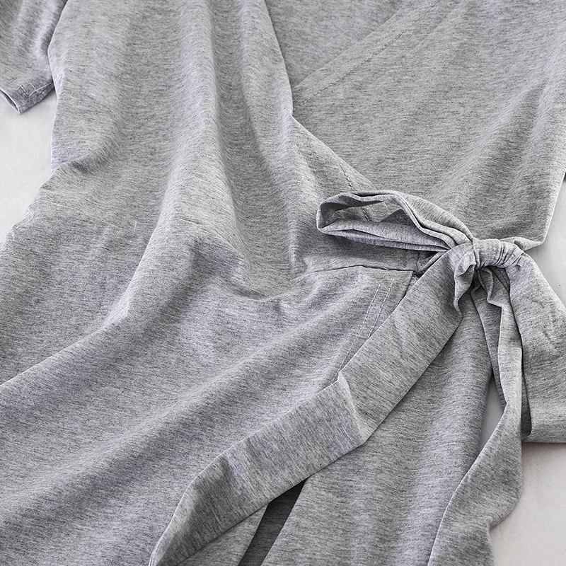 SKOONHEID Women Split Cotton Long Wrap Dress Sexy V Neck Short Sleeves Casual Sundress New Summer Elegant Large Size Solid | Женская