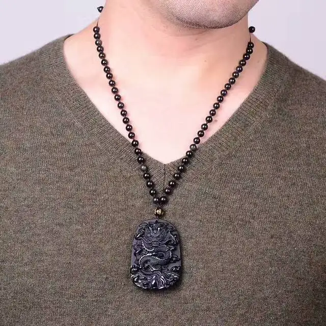 

RongDe Drop Shipping Black Obsidian Dragon Necklace Pendant Jade Pendant Jewelry Fine Jewelry
