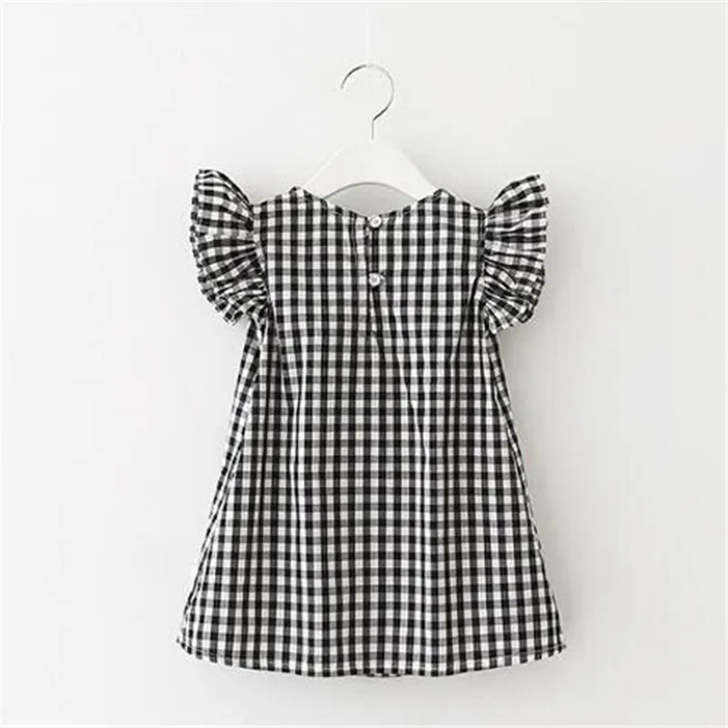 2-7Y Kids Baby Girl Summer Plaid fly sleeve dress clothes cute bebe girls Princess summer Party Pageant Dresses vestido | Детская одежда