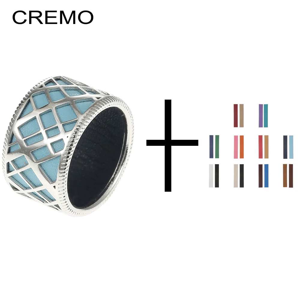 Cremo Liens Серебряные широкие кольца набор для женщин двухцветные кожаные