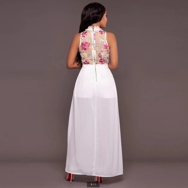 

Bigsweety Sexcy Fashion Summer Women Dress Mesh Flowers Embroidery Hollow Out Dress Ankle-Length Beach Dresses Vestidos