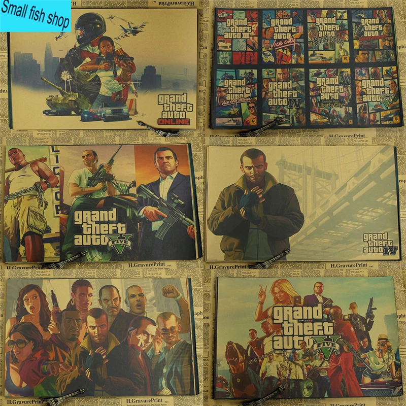 Постер для автомобильной игры Grand Theft украшение дома игровой постер из