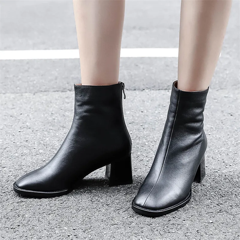 FEDONAS 1Fashion Women Ankle Boots Genuine Leather Autumn Winter Warm High Heels Shoes Round Toe Elegant Office Lady Shoes Woman