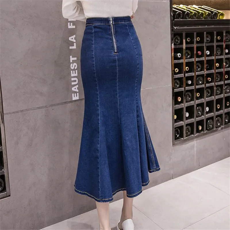 Женская джинсовая юбка русалка повседневные облегающие джинсы с разрезом