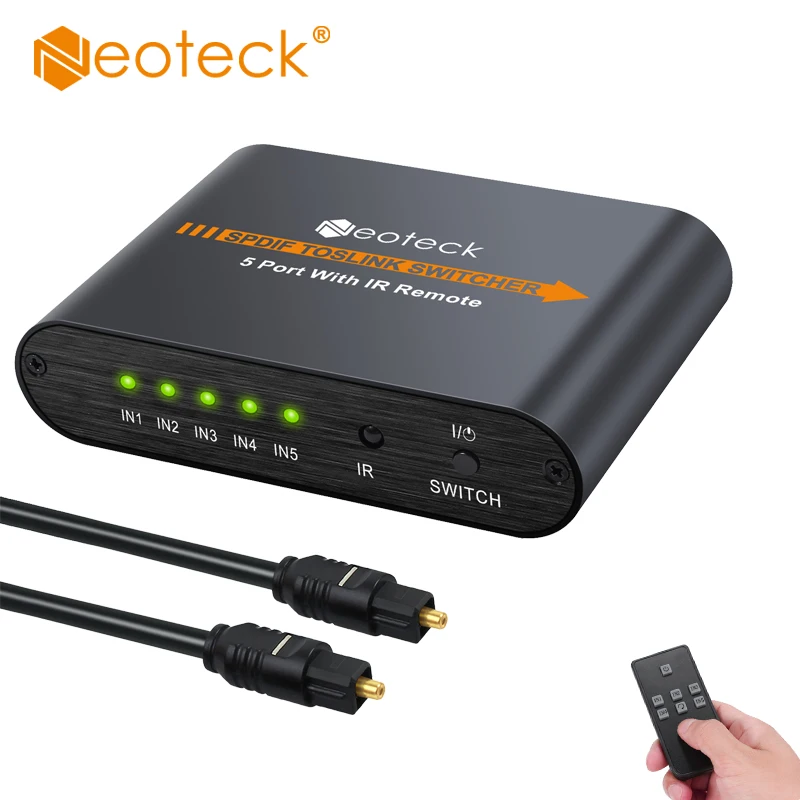 Коммутатор Neoteck SPDIF/Toslink 5x1 с инфракрасным цифровым оптическим