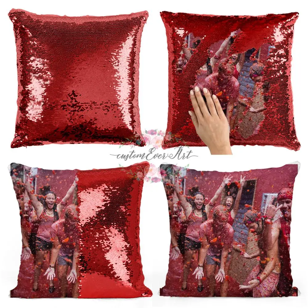 

La Tomatina Reversible Sequin Mermaid Throw Pillow Cushion Cover Car Home Decoration Sofa Bed Decor Decorative Pillowcase