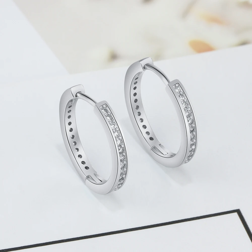 Женские круглые серьги кольца из серебра 925 пробы с фианитом|hoop earrings|earrings forearrings for