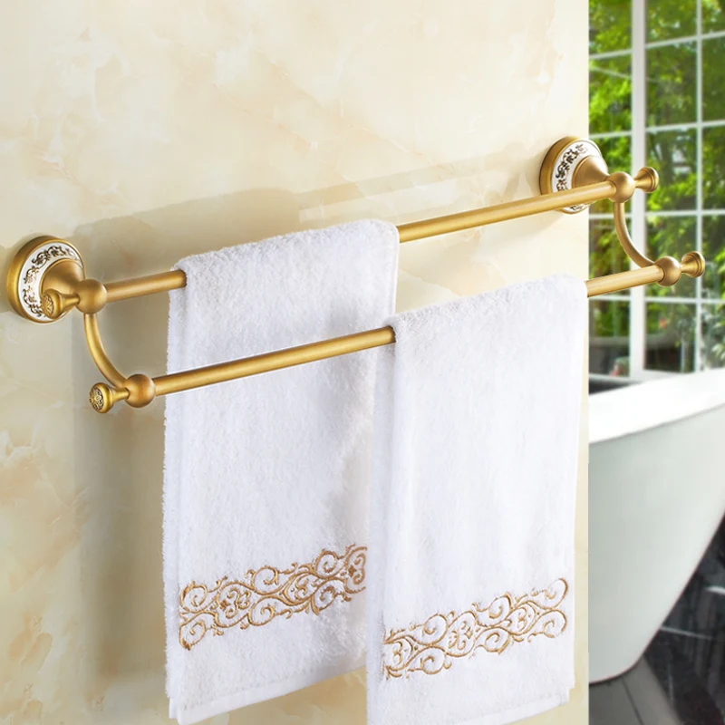 Континентальный античная бронзовая полотенцедержатель двойной стержень