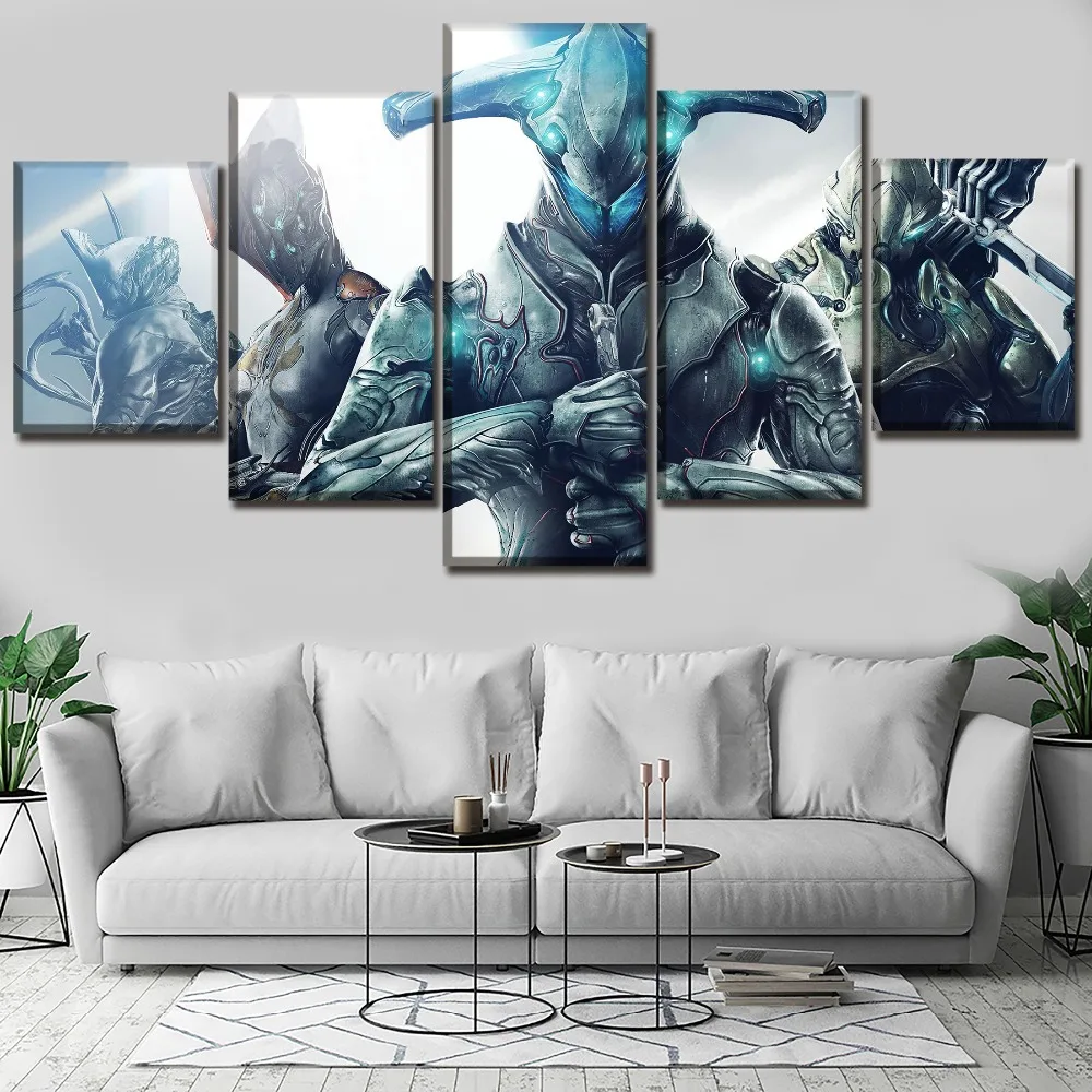 

One Set 5 Piece Game Warframe Warrior Poster Wall Art Home Decorative Modular Picture Framework On Canvas Printing Type Painting