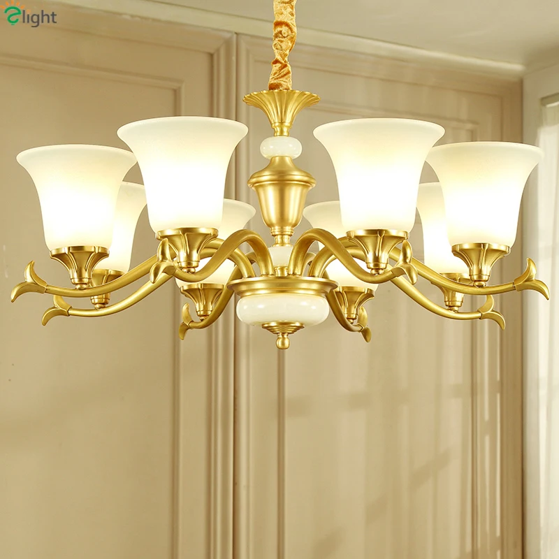 Lustre медные светодиодные люстры освещение блеск для гостиной стеклянные оттенки
