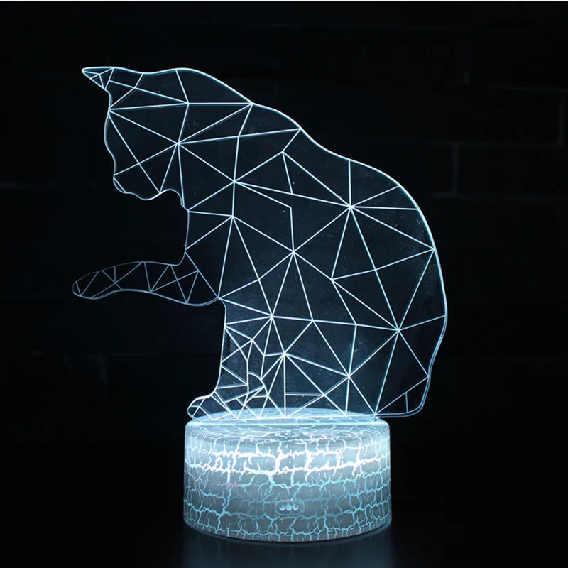 3D кошка светится в темноте 7 цветов меняющая форму животного светодиодная лампа