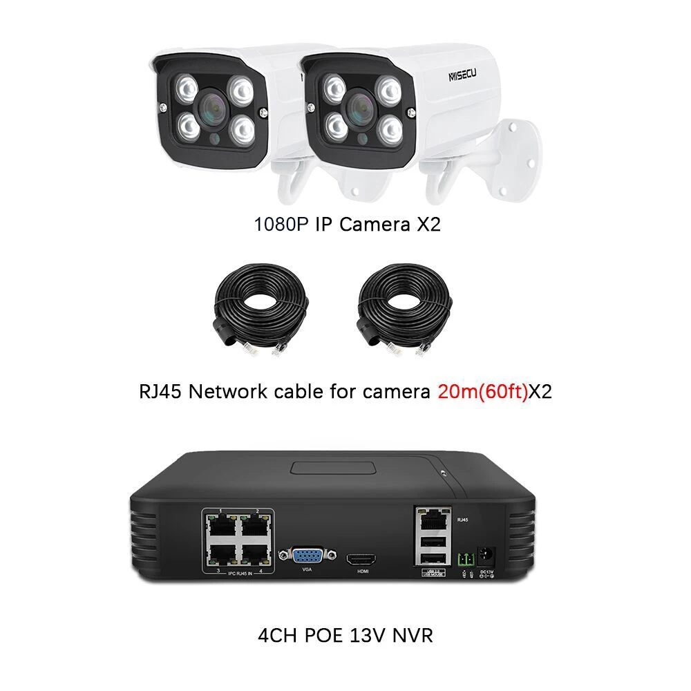 Бежевый MISECU Full HD 1080P 4-канальная система видеонаблюдения 4 шт. 2MP металлическая уличная ip-камера 4CH 1080P POE NVR CCTV Комплект HDMI P2P Email Alarm xmeye - Цвет: Бежевый