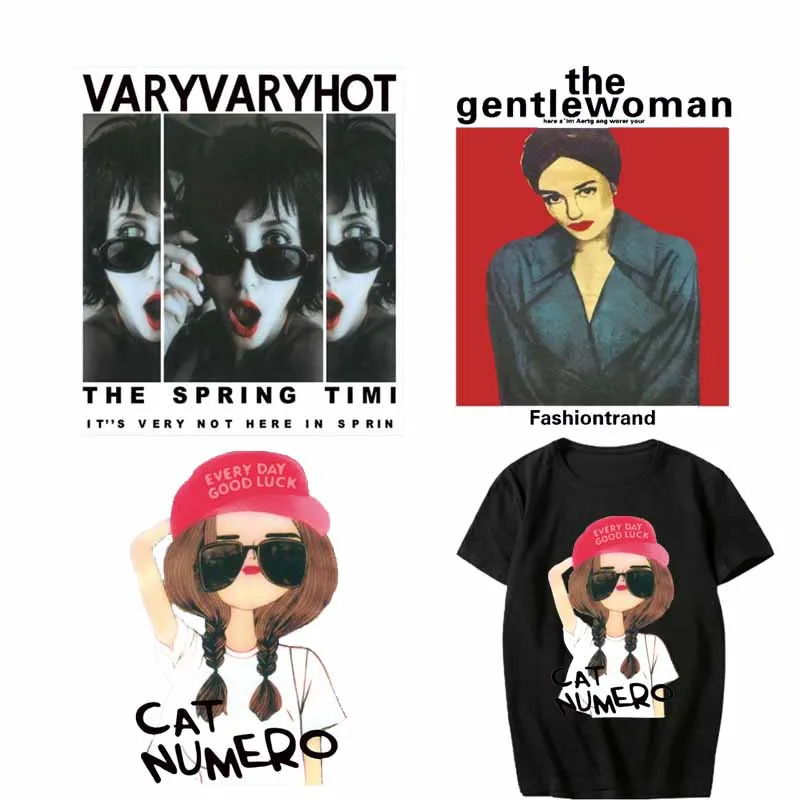 

Fashionable Girl Patch Heat Transfer Vinyl Stickers for Clothing DIY T-shirt Dress Applique Iron-on Transfers Thermal Press