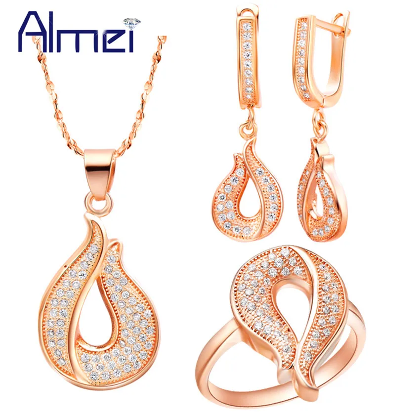 Комплект из колье и серёг с кристаллами цвета розового золота|ladies jewellery sets|jewellery