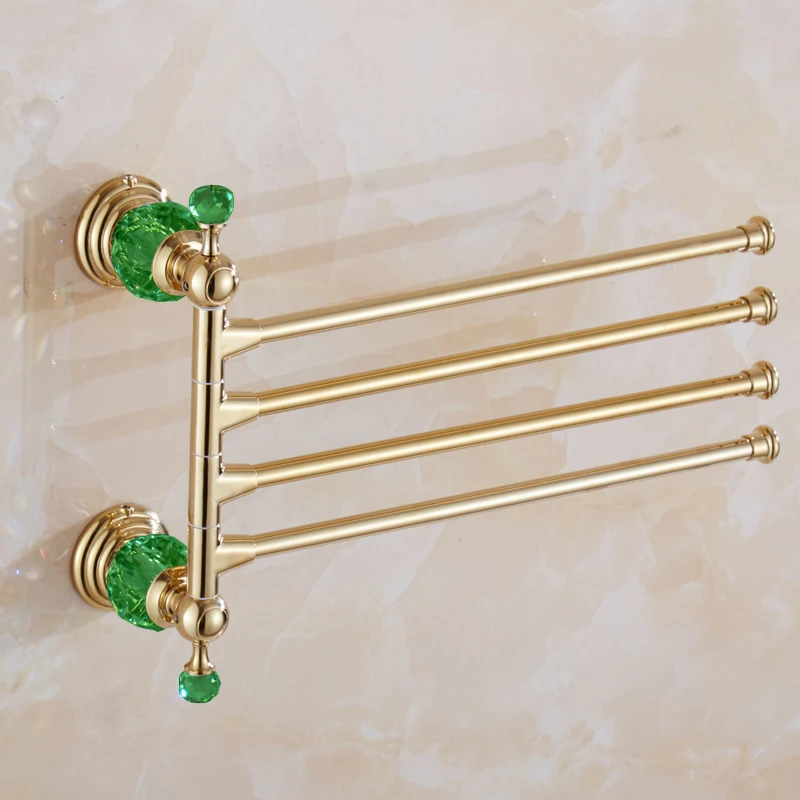 towel bars 4 Европейский стиль, Золотой Зеленый Кристалл, вешалка для полотенец, мыльная сетка, медные кольца для полотенец, аксессуары для ванной комнаты - Цвет: towel bars 4