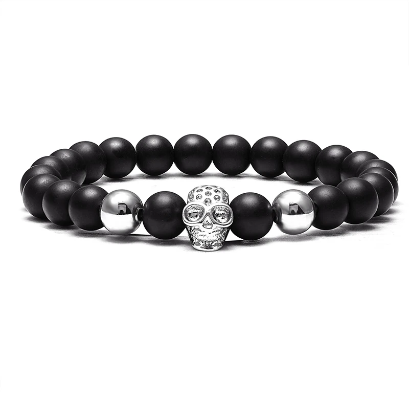 LIVVY высококачественный модный браслет с черепом паве из натурального камня бусы