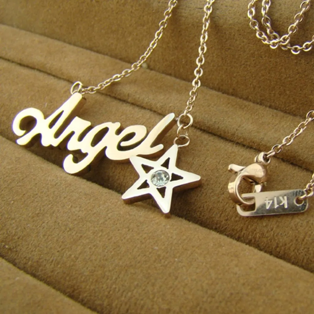 ANGEL letters necklace angel star titanium steel rose gold chain clavicle short paragraph | Украшения и аксессуары