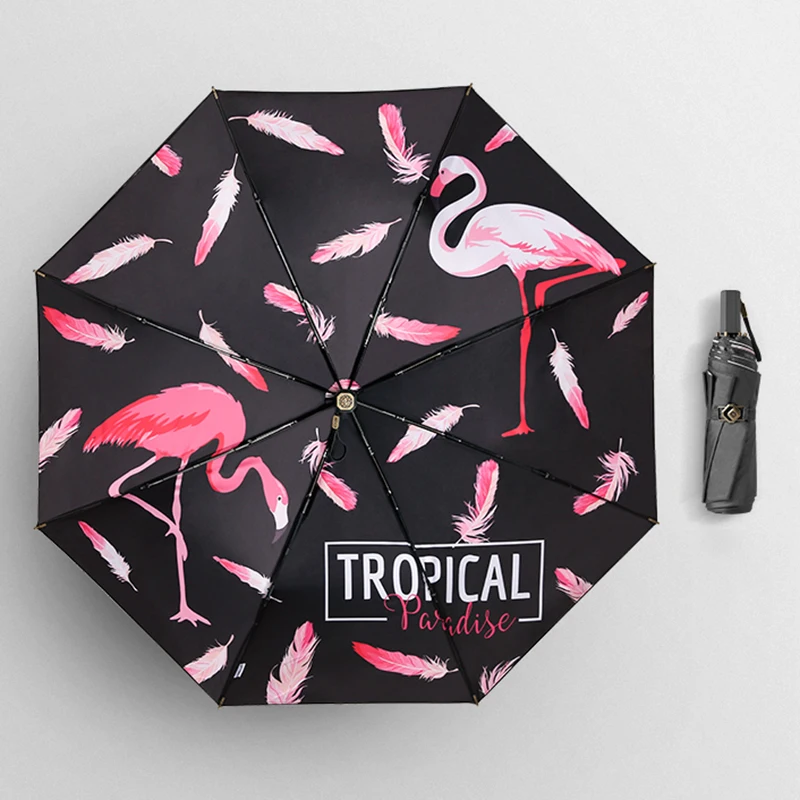 flamingo Niello Модный складной зонтик, анти Солнечный зонт с защитой от ультрафиолета, дождя, Женский двойной слой, ветрозащитный черный зонтик, брендовый прозрачный зонтик для девочек - Цвет: flamingo