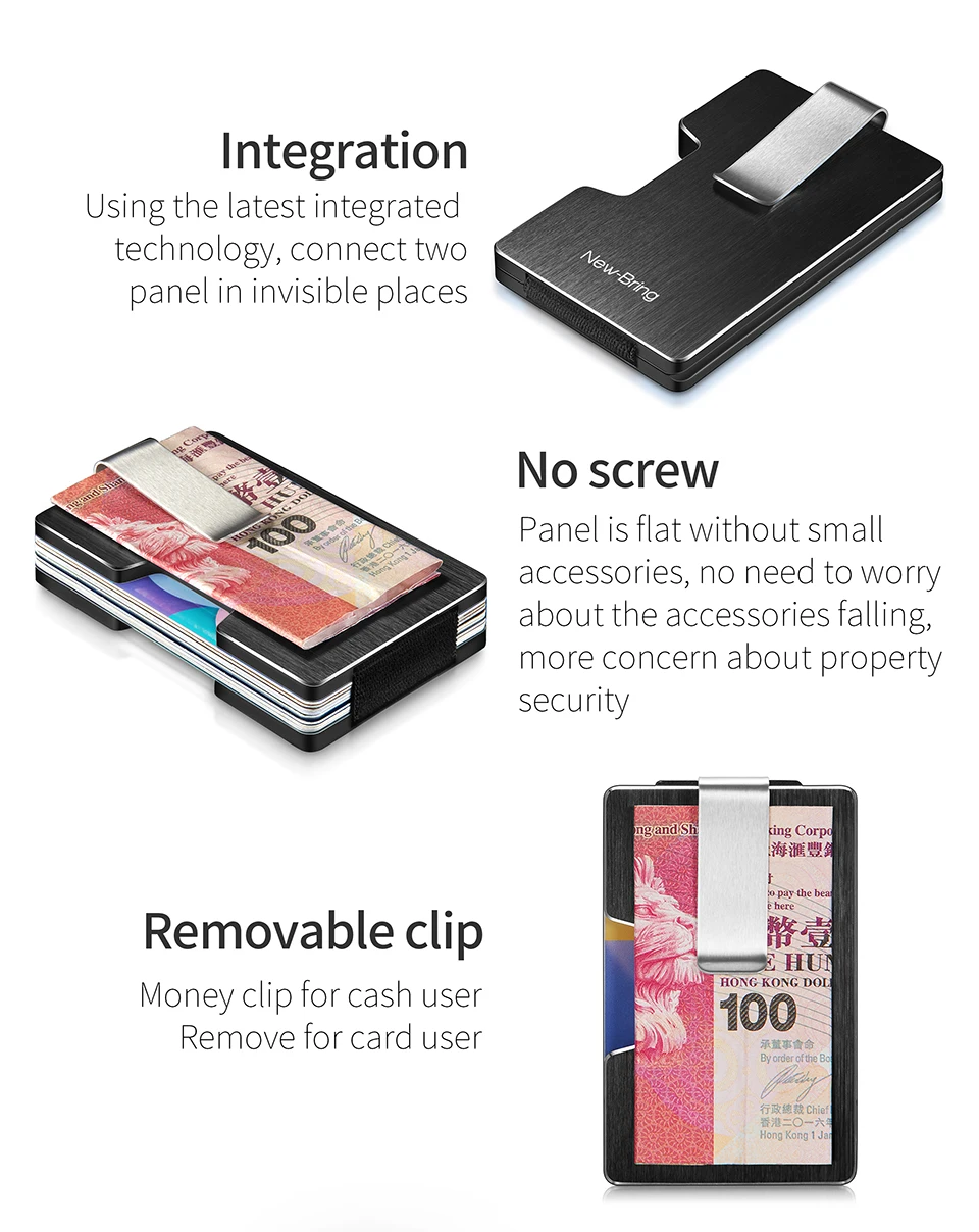 NewBring держатель для карт из металла с RFID Блокировка Кошелек интеграционный дизайн женский и мужской кошелек для денег EDC