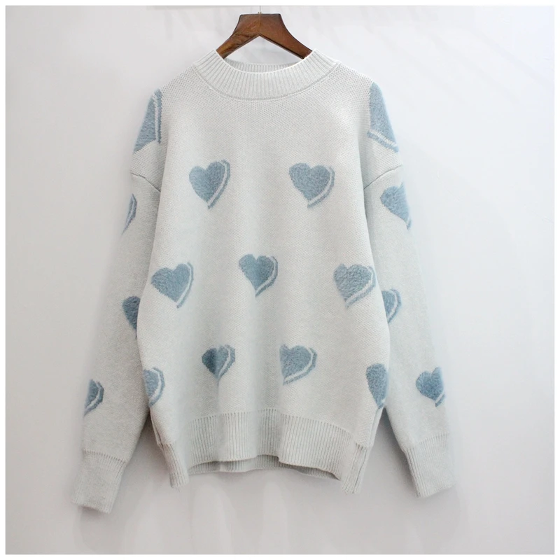 H.SA Women Harajuku Pullover and Sweaters 2019 Sprig New Sweert Heart Yellow Pink Pull Jumpers Korean Kninweat Casual Tops Femme | Женская