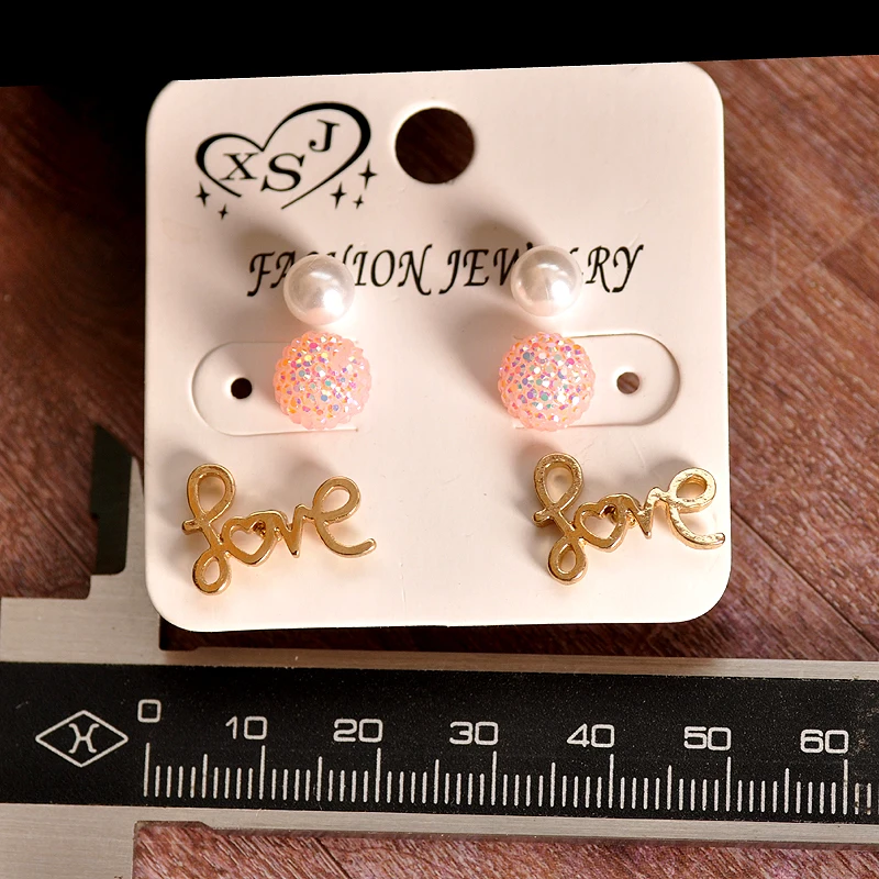 New fashion women accessorize girls birthday party pearl ear studs beautiful mix-and-match 3 pairs /set earrings Christmas gift | Украшения