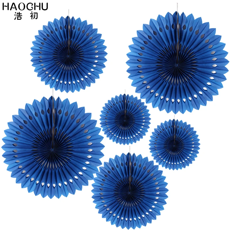 HAOCHU 1 комплект темно синий 6 шт./лот ажурные бумажные веера цветок украшения для