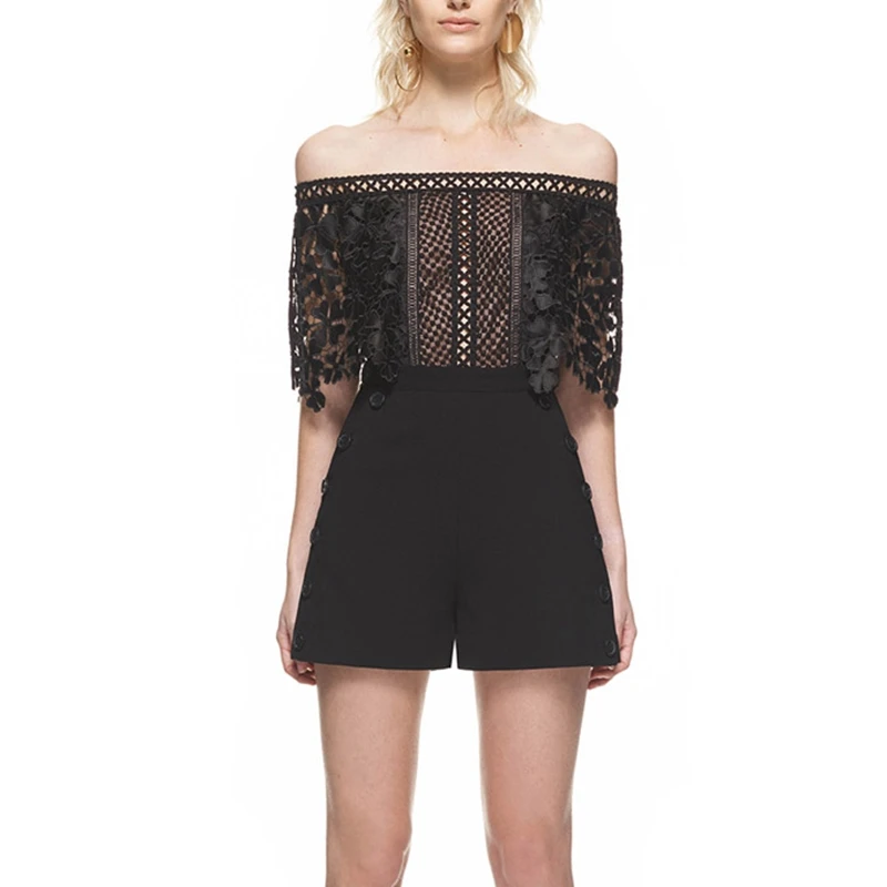 

Woman Black Lace Playsuits