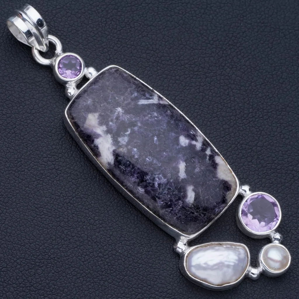 Природный чароит аметист речной жемчуг и Бива в стиле панк 925 пробы серебряный