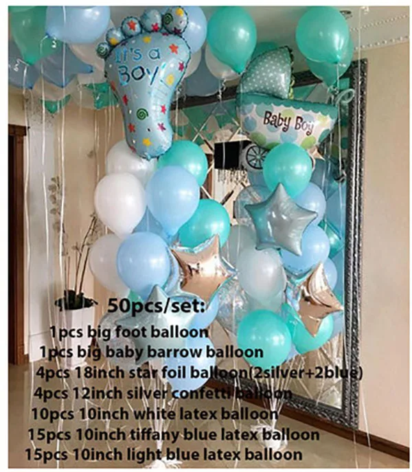 50pcs mix 50 шт./компл. для маленьких мальчиков 1 день рождения украшения новорожденных вечеринка для мальчика день рождение крещение Украшенные гелиевые воздушные шары детские подарки - Цвет: 50pcs mix